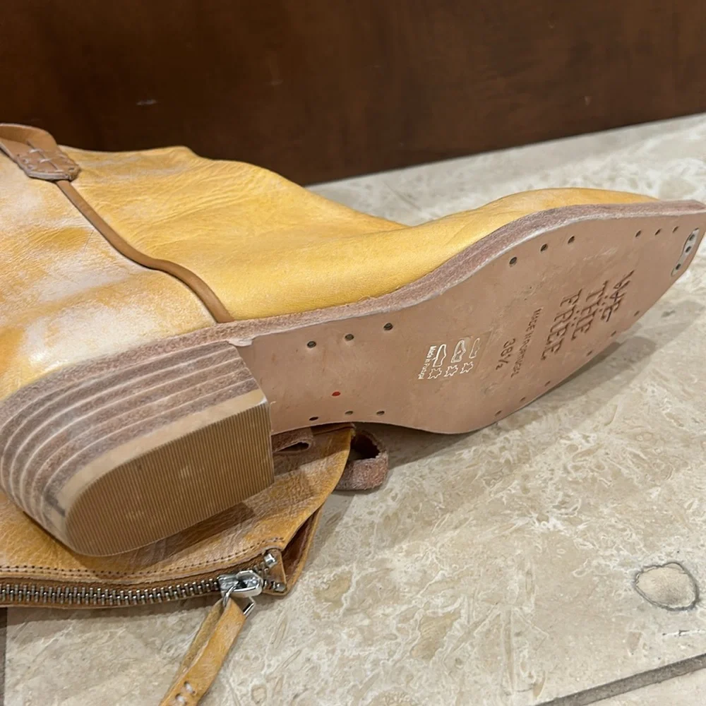 Free People Tan Leather Western Ankle Boots